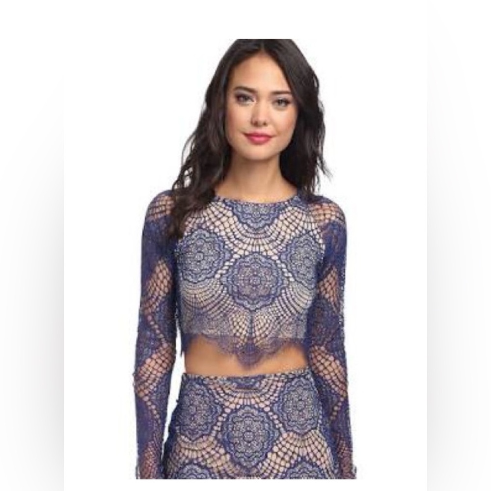 For Love and Lemons blue lace crop top, Size XS